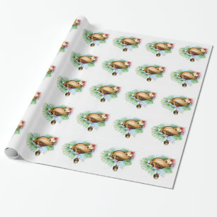 Papier Cadeau écureuil de noël vintage rêvant