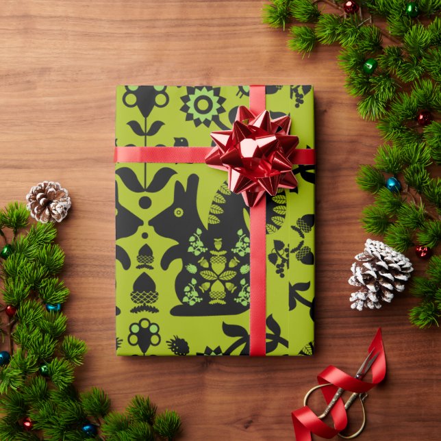 Papier Cadeau Écureuil Nordic Scandinave Folk Art (Cadeau de vacances)