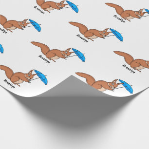 Papier Cadeau Écureuil rouge mignon avec dessin animé parapluie