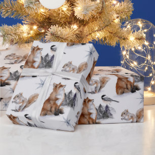 Papier Cadeau Écureuil roux des bois flocon hiver