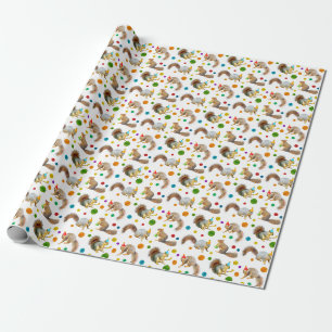 Papier Cadeau Écureuils avec Casquettes du Parti enveloppant du 