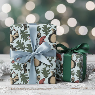 Papier Cadeau Écureuils de la Forêt Festive, Acornes et Champign