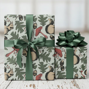 Papier Cadeau Écureuils de la Forêt Festive, Acorns & Champignon