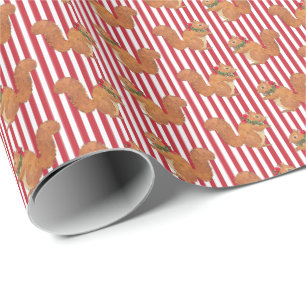 Papier Cadeau Écureuils et rayures de houx de vacances