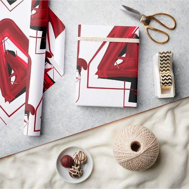 Papier Cadeau Edgy Abstrait rouge et noir numéro 4 (Créateur téléchargé)