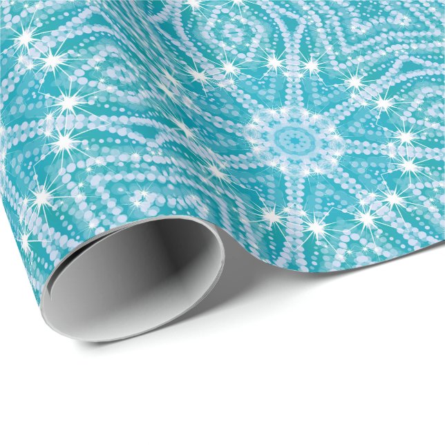 Papier Cadeau Effet d'étincelle en argent bleu turquoise Aqua (Coin rond)