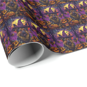 Papier Cadeau Éffrayant allemand berger Halloween sorcier Citrou