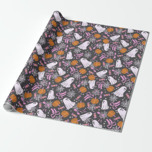Papier Cadeau Éffrayant Chic Fantômes Coquette Vaches Roses Hall