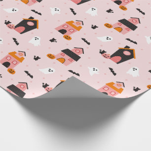 Papier Cadeau Éffrayant Cute Halloween Haunted Maisons Motif