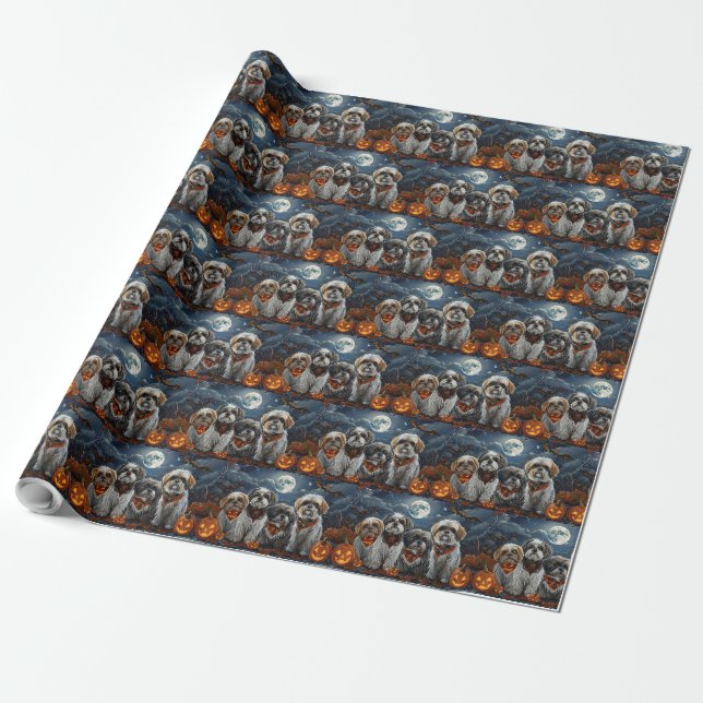 Papier Cadeau Éffrayant d'Halloween Malti Tzu (Déroulé)
