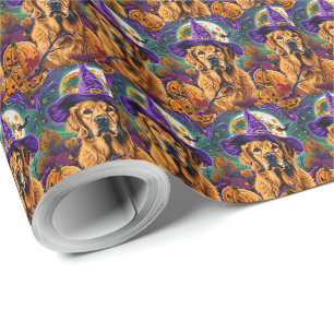Papier Cadeau Éffrayant Golden Retriever Halloween sorcier Citro
