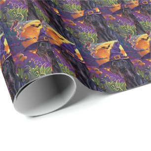 Papier Cadeau Éffrayant grand chien Danse Halloween Citrouille s