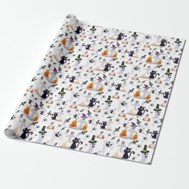 Papier Cadeau Éffrayant Halloween fantôme Citrouille Déplaisant  (Déroulé)