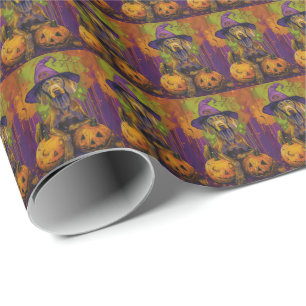 Papier Cadeau Éffrayant Weimaraner Chien Halloween sorcière et C