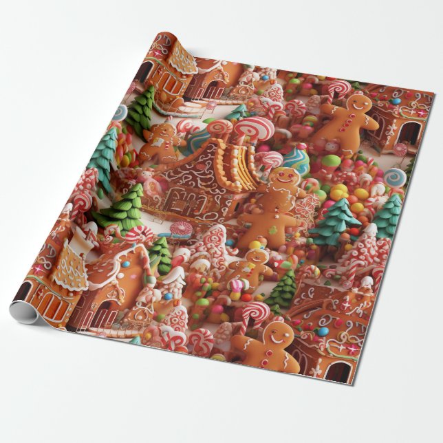 Papier Cadeau Église Gingerbread (Déroulé)