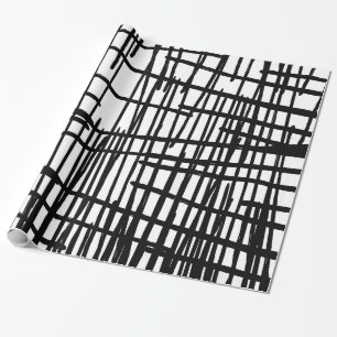 Papier Cadeau Égouttements peints à la main blancs noirs uniqu