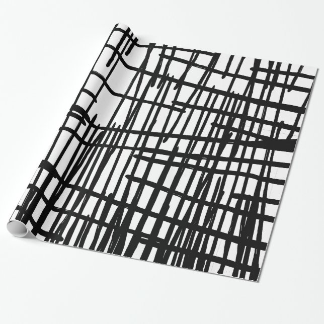 Papier Cadeau Égouttements peints à la main blancs noirs uniques (Déroulé)