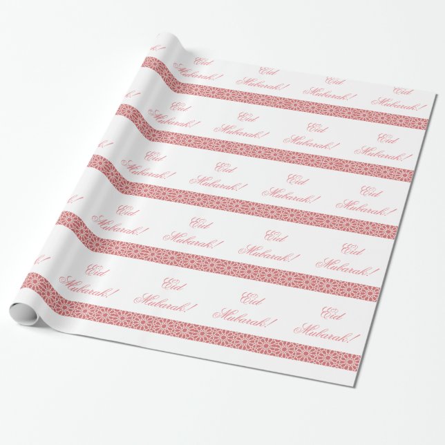 Papier Cadeau Eid géométrique rose et blanc maure Mubarak (Déroulé)