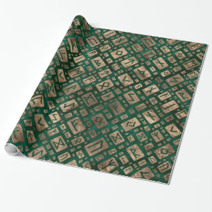 Papier Cadeau Elder Runes - Futhark Motif Gold sur Malachite #2