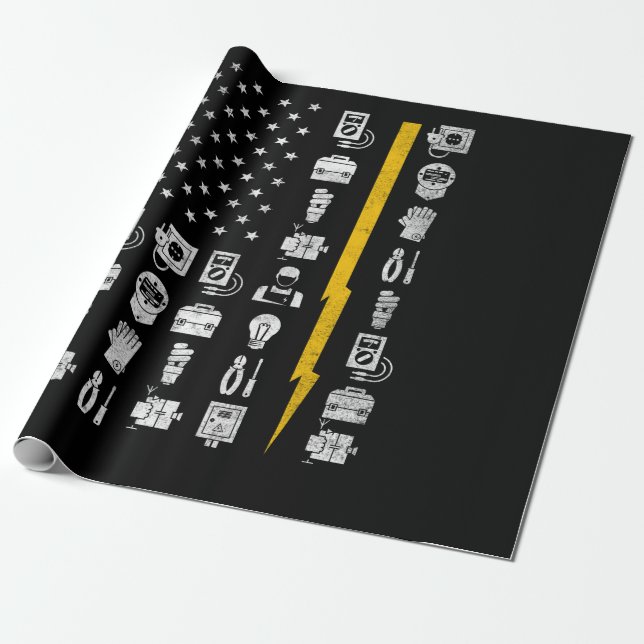 Papier Cadeau Electrician US Flag Tools for Electricians (Déroulé)
