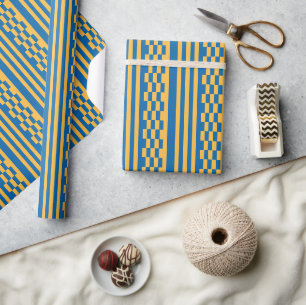 Papier Cadeau Elégance bleu ciel et jaune chaud