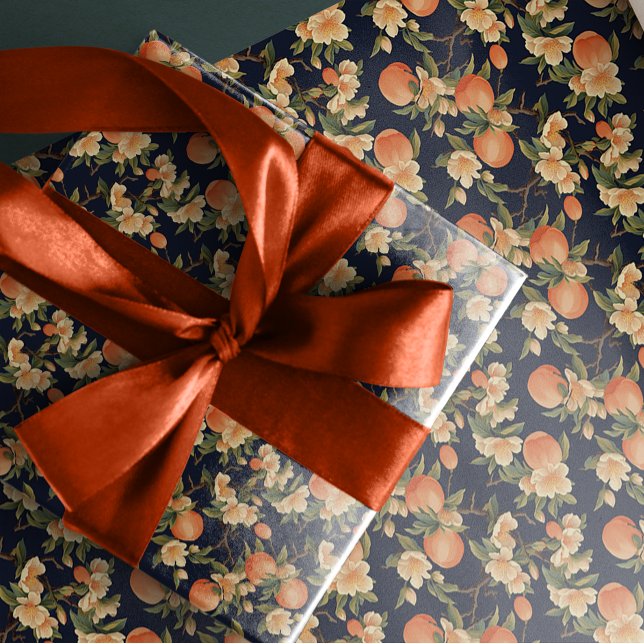Papier Cadeau Élégance chic en fleur de pêche foncée (Créateur téléchargé)