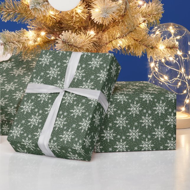 Papier Cadeau Élégance classique du flocon de neige - Hiver vert (Vacances)