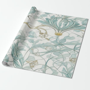 Papier Cadeau Élégance intemporelle : Motif bleu et beige Vintag