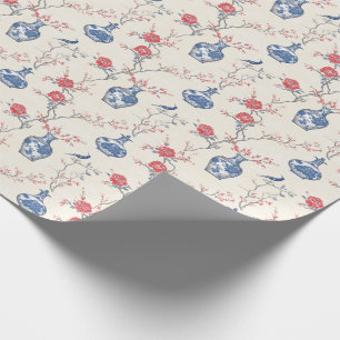 Papier Cadeau Elégance orientale : Porcelaine bleue et fleurs