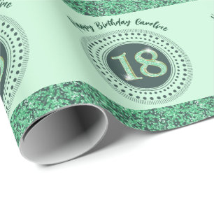 Papier Cadeau Élégant 18e Anniversaire Paillettes Vertes avec Ra