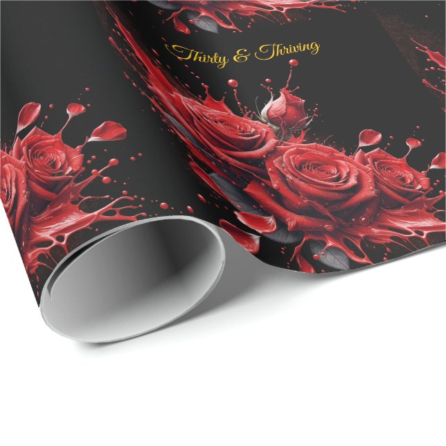 Papier Cadeau Elégant 30e anniversaire - Roses en fleurs (Coin rond)