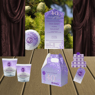 Papier Cadeau Elégant 40e Anniversaire Paillettes Violettes avec