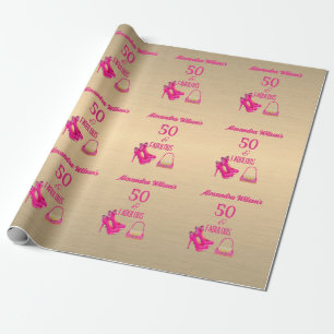 Papier Cadeau Élégant 50e anniversaire Gold rose haut talons Nom