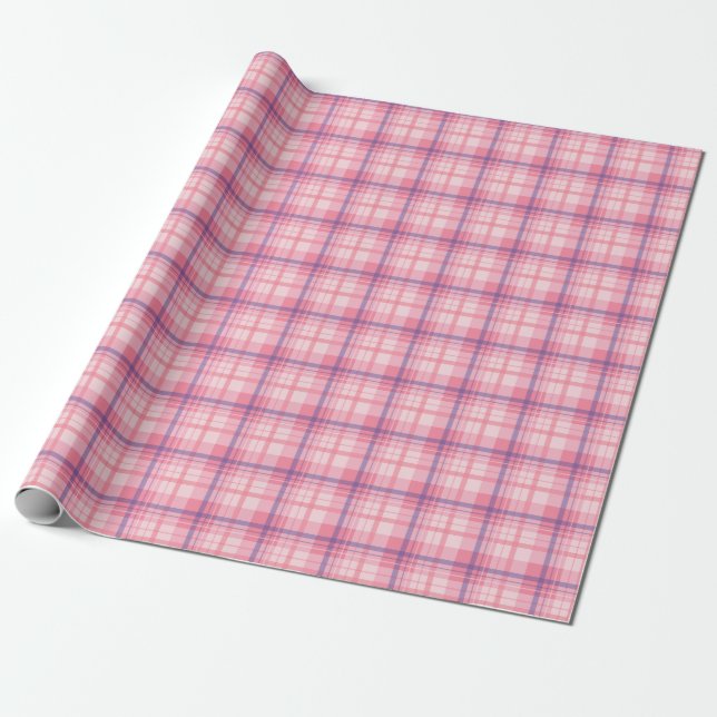 Papier Cadeau Élégant À damiers Motif De Rouge Rose Bleu (Déroulé)
