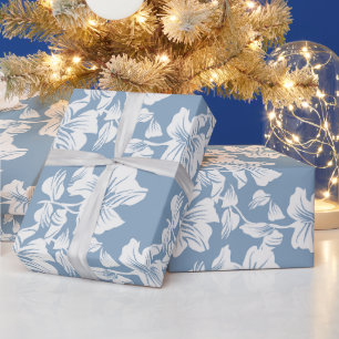 Papier cadeau élégant à motif floral bleu poussiér