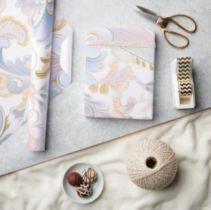 Papier Cadeau Élégant Abstrait Pastel Paisley Gold Pink Blue