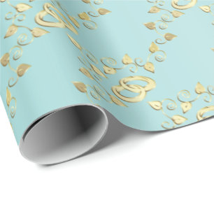 Papier Cadeau Élégant anneau Mariage or sur bleu clair