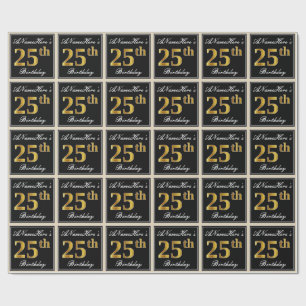 Papier Cadeau Élégant, anniversaire d'or de Faux 25ème + Nom