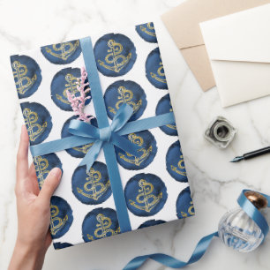 Papier Cadeau Elégant Aquarelle Ancre Marine Côtier Nautique