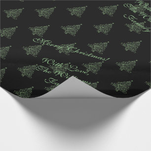 Papier Cadeau Élégant arbre de Noël Motif rayé noir vert vert
