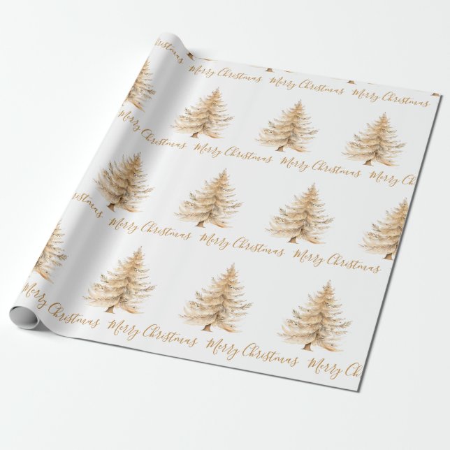 Papier Cadeau Élégant Arbre de Noël Or Papier d'enveloppement de (Déroulé)