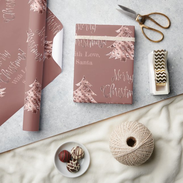 Papier Cadeau Élégant Arbre de Noël Or Rose Rose moderne (Artisanat)