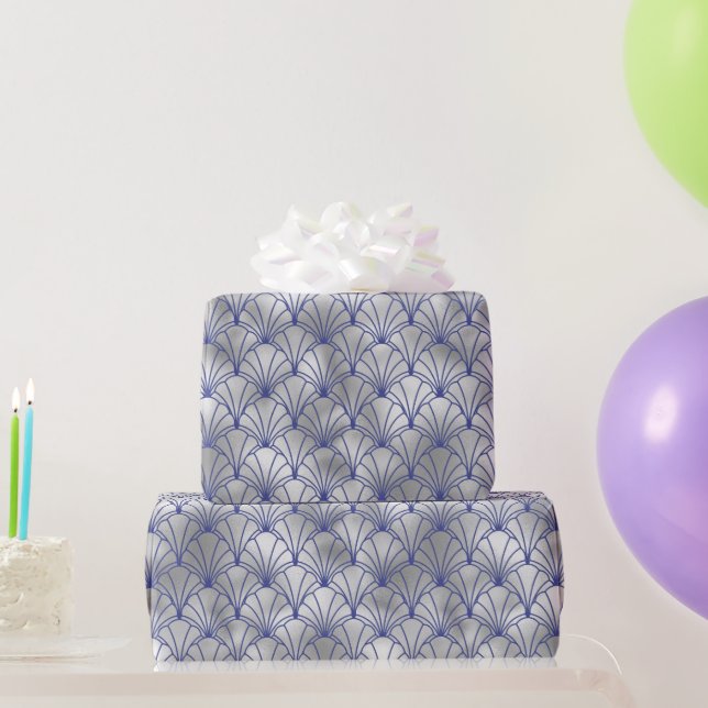 Papier Cadeau Elégant Argent et Bleu Art Déco (Cadeaux de fête)