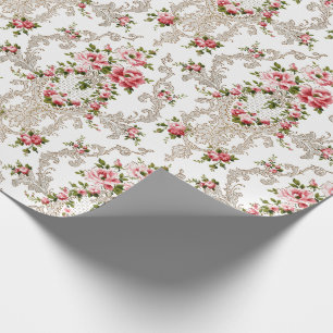 Papier Cadeau Élégant Arrière - plan Floral-Blanc de Rococo
