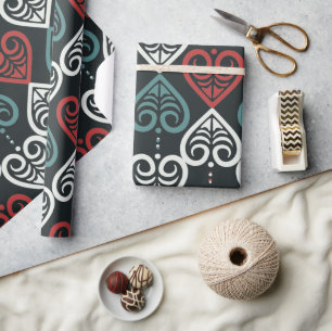 Papier Cadeau Élégant artiste ethnique Noir Rouge Blanc Motif