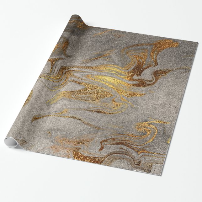 Papier Cadeau Élégant aspect moderne en marbre doré argenté (Déroulé)