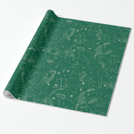 Papier Cadeau Elegant Astrology Zodiac Green/Gold