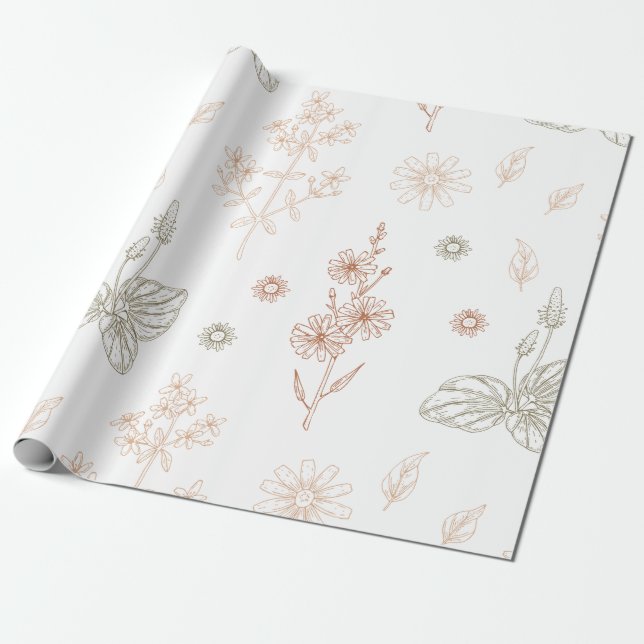 Papier Cadeau Élégant Baby shower Fleurs Sauvages (Déroulé)