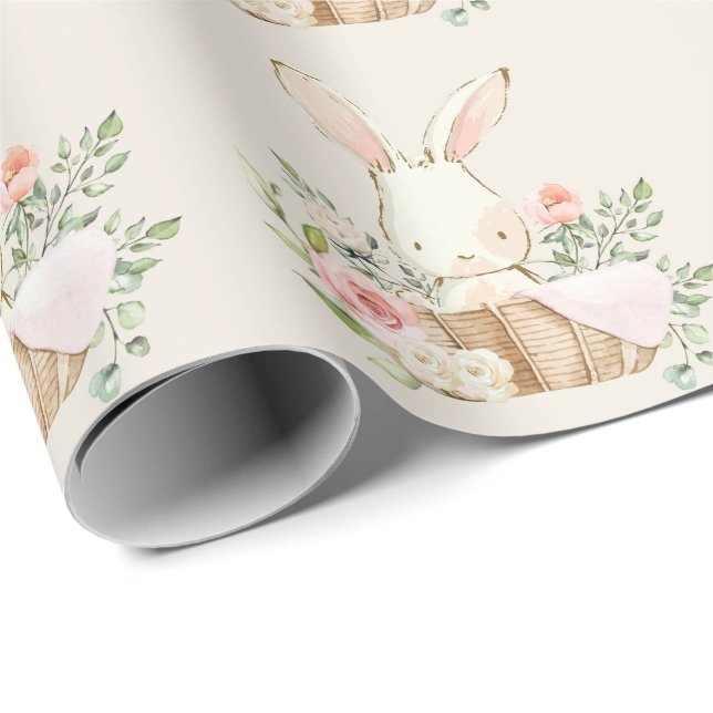 Papier Cadeau Élégant Baby shower lapin lapin lapin (Coin rond)