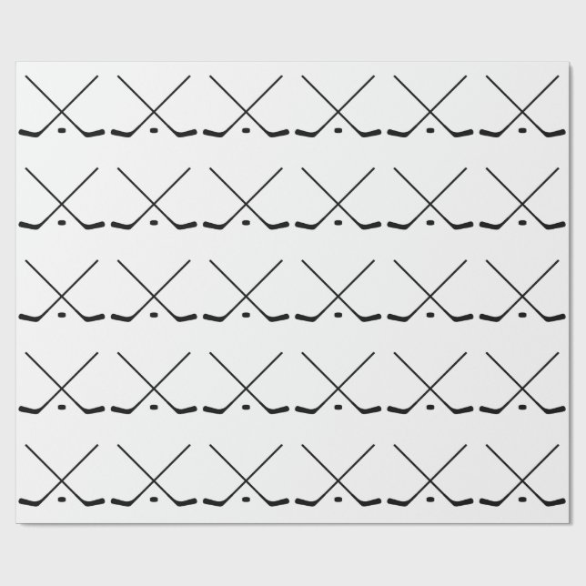 Papier Cadeau Élégant bâton de hockey noir et blanc et canard (Plat)